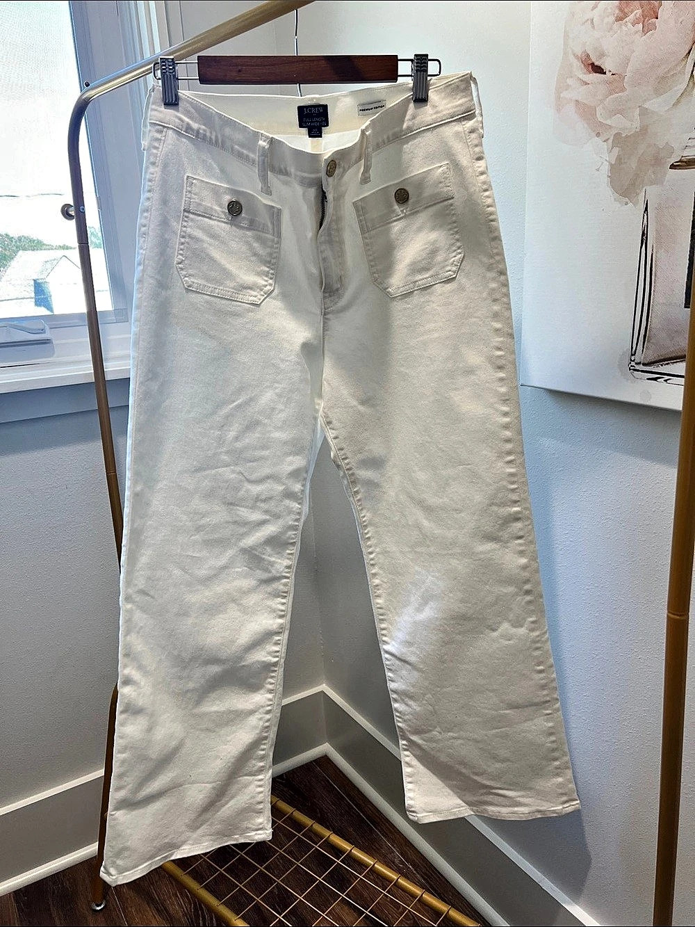 J.Crew Full-Length Slim Wide-Leg Jean in White Waist 30